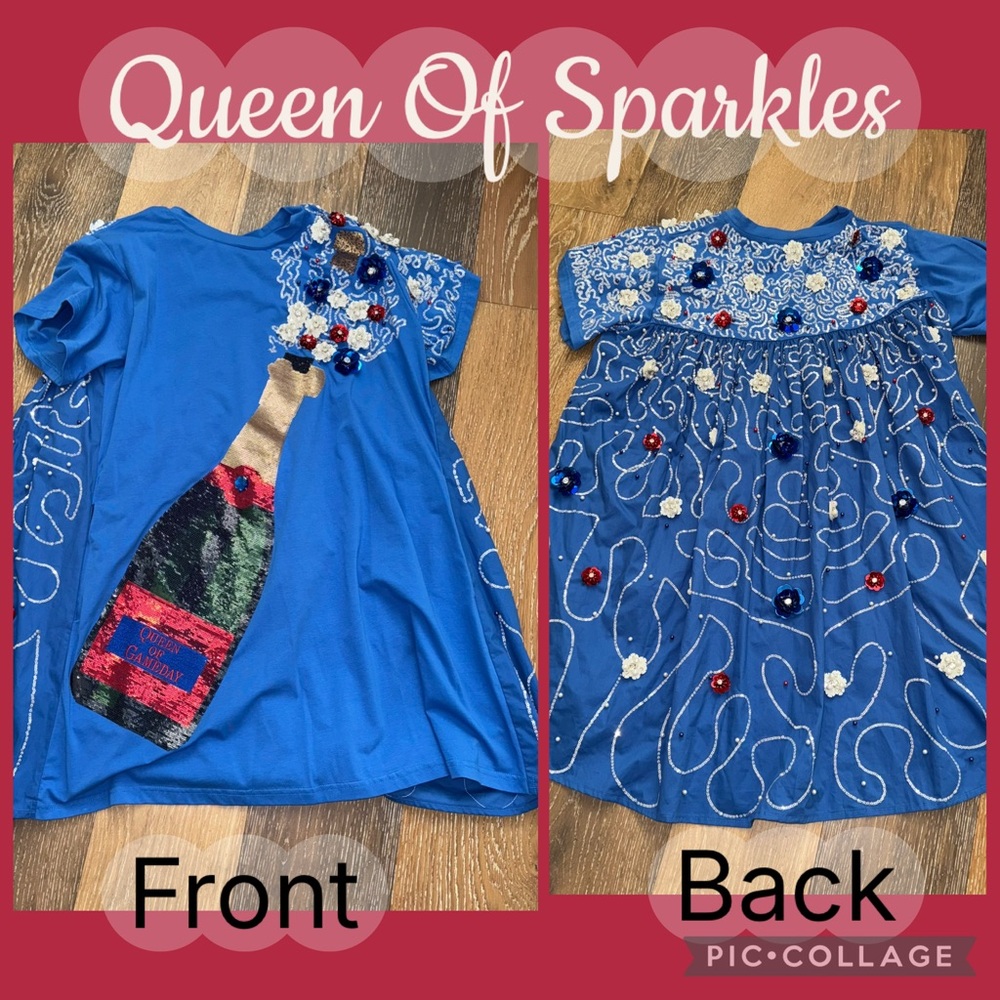 Queen of Sparkles XS Queen of Gameday Red White Blue Floral Dress Ole Miss